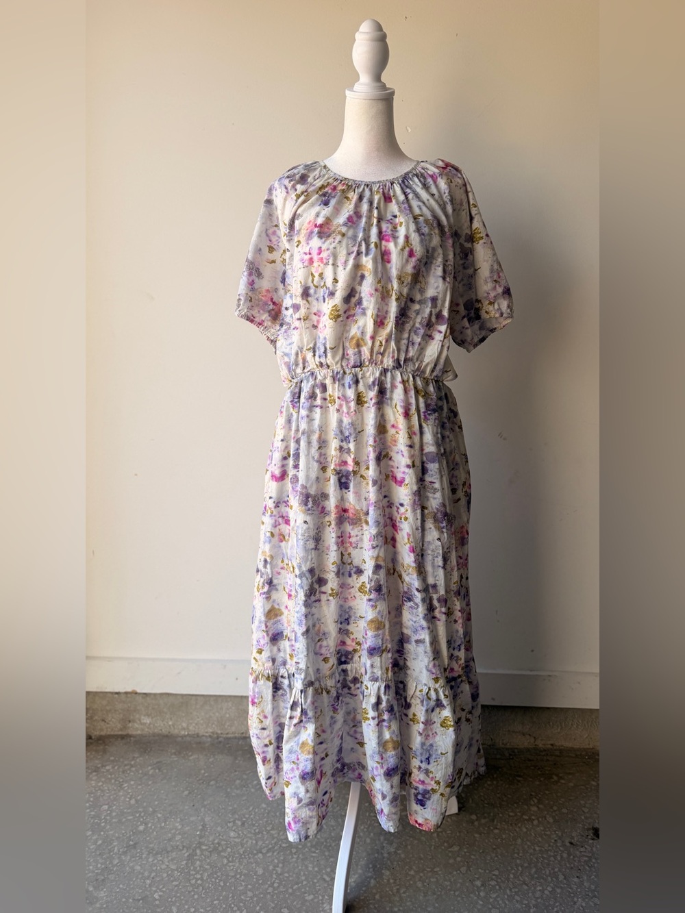 J. Crew White Floral Maxi Dress with Purple & Pink Details